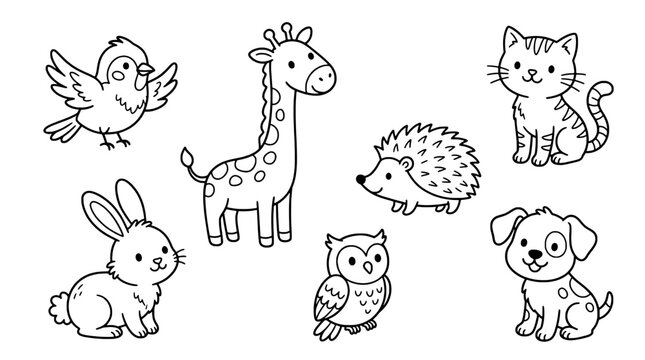 cat cartoon stickers, hand-drawn style animals with outlines and playful expressions for k