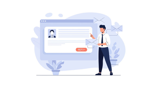 Businessman sending and receiving emails, digital communication concept vector illustration