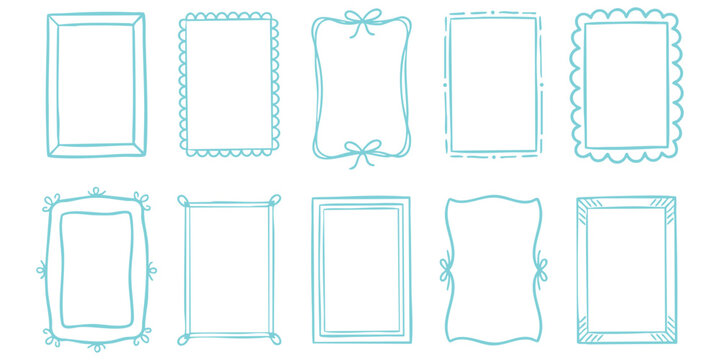 Set of ten hand drawn doodle picture frames and decorative borders for scrapbooking and creative photo display design