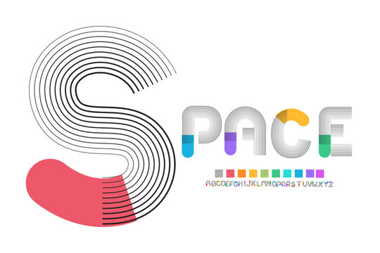 alphabet, upper case, stripe line with color bar design  fonts set, Typography  logo creative font.  vector illustration