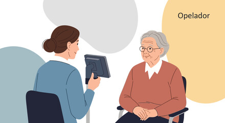 Fototapeta premium Elderly Woman Patient Examined by Doctor with Digital Device