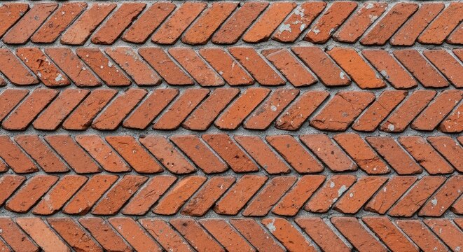 Close up of a brick wall with a repeating herringbone pattern
