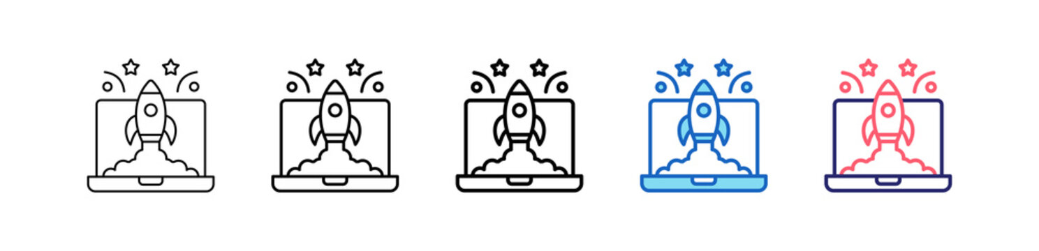 Product Launch Icon In 5 Different Styles Set Collection.   