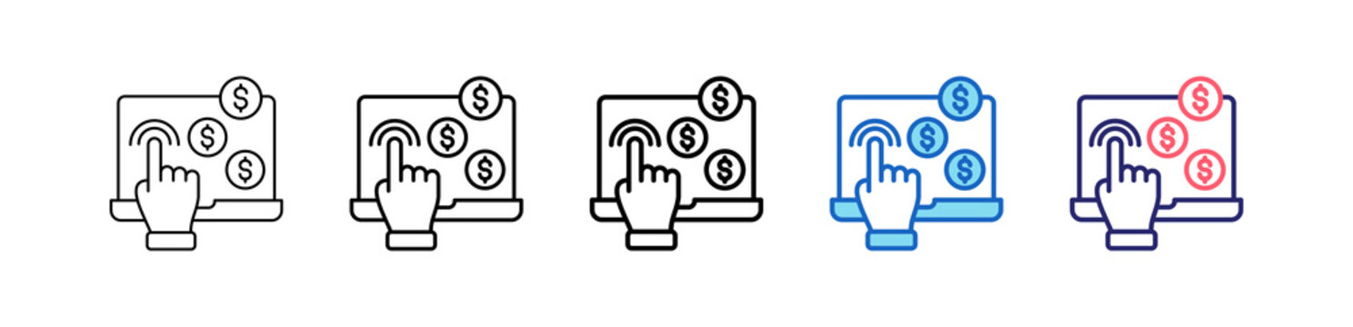 Pay Per Click Icon In 5 Different Styles Set Collection.   