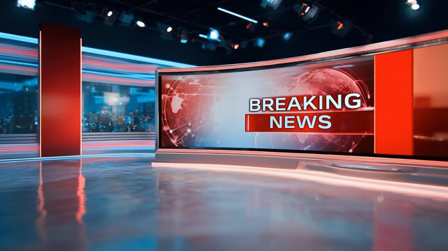 Breaking news television studio set for corporate zoom virtual meeting background