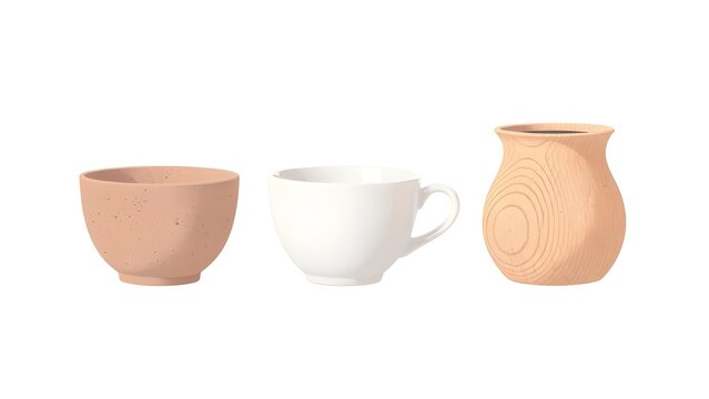 Minimalist Graphic of Three Different Cup Silhouettes, Modern Line Art of Coffee Mug Tea Cup and Glass, Simple Vector Illustration of Kitchenware, Isolated Clean Drinkware Design