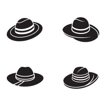 Four black and white hats with different angles and positions  various hat styles shown in black and white