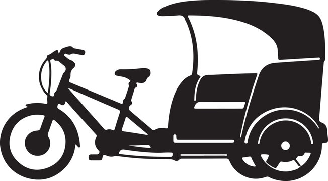 Rickshaw silhouette with auto rickshaw cycle rickshaw public transport black and white