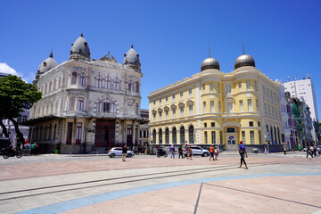 Obraz premium Recife Marco Zero Square Historic Architecture and Old Buildings in Brazil