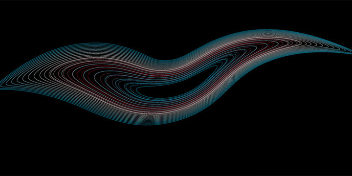 Spiral sound wave rhythm line dynamic abstract blue vector black background