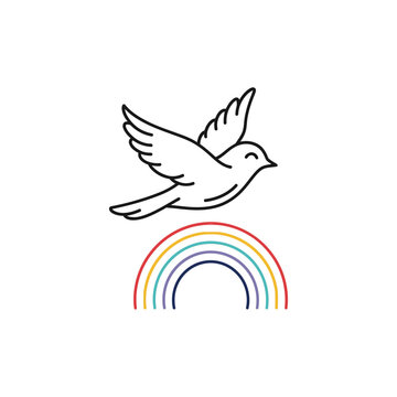 Flying White Bird Over Rainbow.