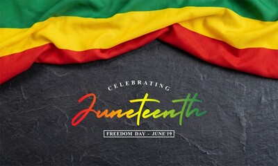 Vibrant Red Green Yellow Fabric Draping Celebrating Juneteenth Freedom Day 1865 Concept