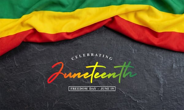 Vibrant Red Green Yellow Fabric Draping Celebrating Juneteenth Freedom Day 1865 Concept