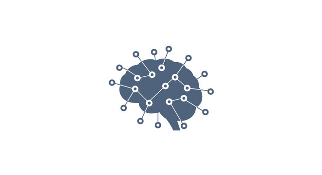 Brain with connected nodes and circles.