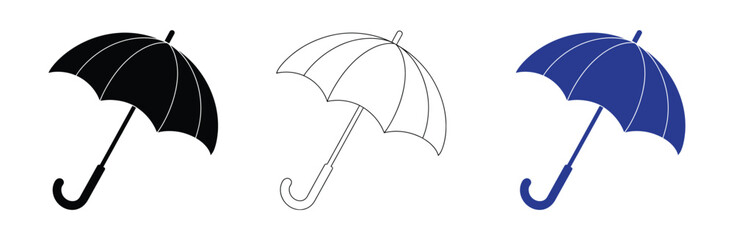 Umbrella simple icon set. Umbrella vector icons isolated on white background. Parasol simple black vector icon. Rain, weather, meteorology sign. © Jannat