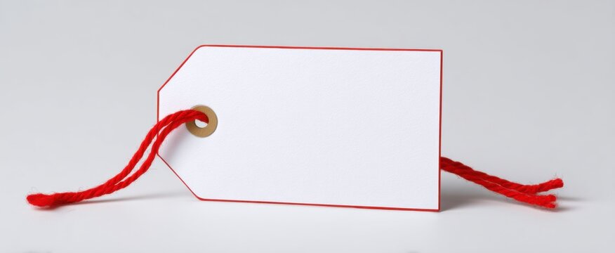 A blank canvas gift tag with red string ready to adorn your Christmas present