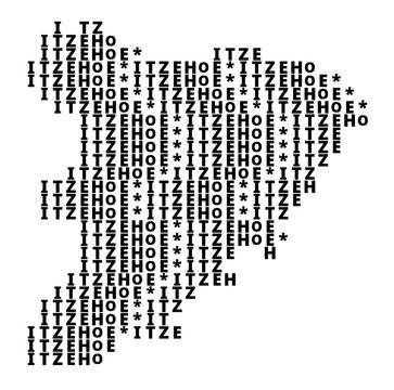Typographic Map of the city Itzehoe (Germany) with a pattern of capital letters that only show the name of the city