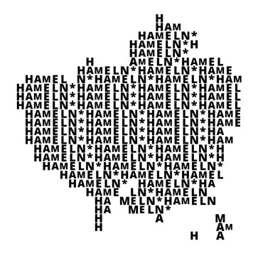 Typographic Map of the city Hameln (Germany) with a pattern of capital letters that only show the name of the city