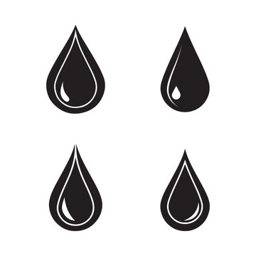 Set of black tear drop shapes with white outlines  various sizes and orientations on white background