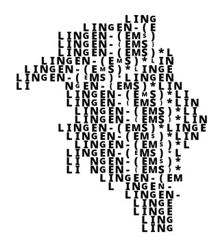 Typographic Map of the city Lingen (Ems) (Germany) with a pattern of capital letters that only show the name of the city