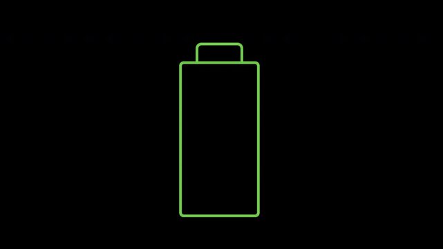 Looping alpha channel battery charging empty to full, battery capacity level illustration. Car, vehicle, phone charging recharging status 4k animation to use for technology, cellphone. 