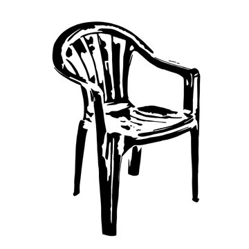Dark aesthetic glitch art of a lonely plastic garden chair