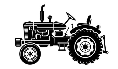 Retro farm tractor black silhouette vector illustration isolated on white background © MdRabbi
