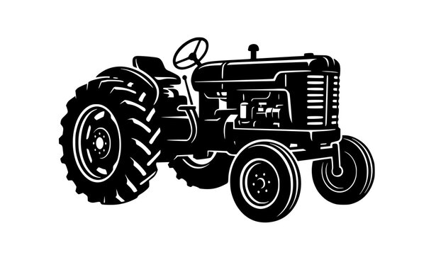Vintage tractor silhouette vector illustration isolated on white background