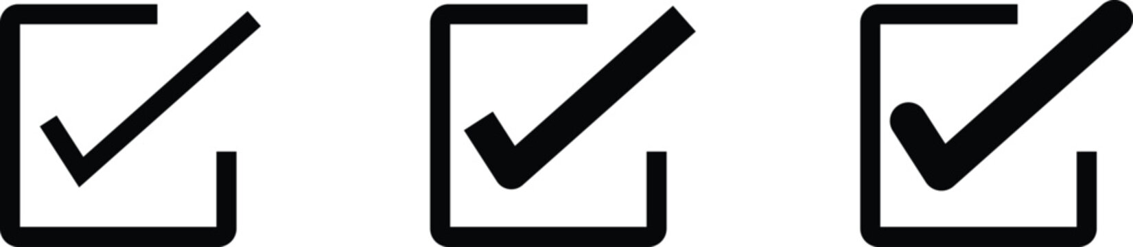Three black checkmarks in boxes on a white background