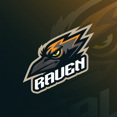 Naklejka premium Raven mascot logo design vector. Raven head illustration for sport and esport team.