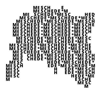 Typographic Map of the city Meschede (Germany) with a pattern of capital letters that only show the name of the city