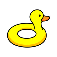 Vacaciones de verano. Logotipo con dibujo sencillo con líneas de flotador con cabeza de pato simpático  © teracreonte