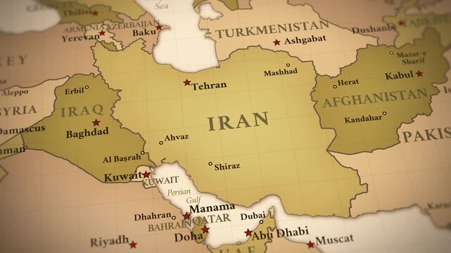 Vintage Iran Map Animation &ndash; Middle East Political Geography