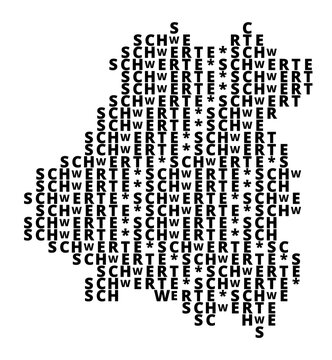Typographic Map of the city Schwerte (Germany) with a pattern of capital letters that only show the name of the city
