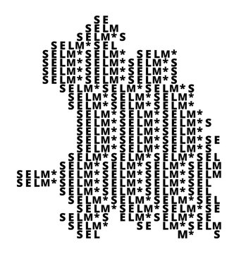 Typographic Map of the city Selm (Germany) with a pattern of capital letters that only show the name of the city