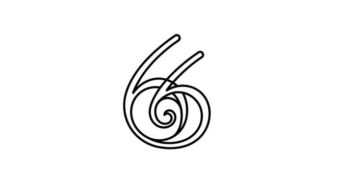 Continuous line art illustration of the number sixty six.