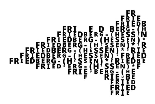 Typographic Map of the city Friedberg (Hessen) (Germany) with a pattern of capital letters that only show the name of the city