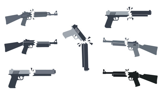 Conceptual broken weapons and shattered firearm silhouettes representing peace themes.