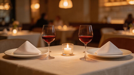 Obraz premium Elegant restaurant table setting with wine symbolizing healthy eating and gourmet lifestyle