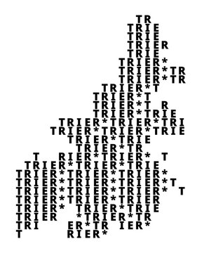 Typographic Map of the city Trier (Germany) with a pattern of capital letters that only show the name of the city