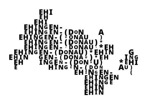 Typographic Map of the city Ehingen (Donau) (Germany) with a pattern of capital letters that only show the name of the city
