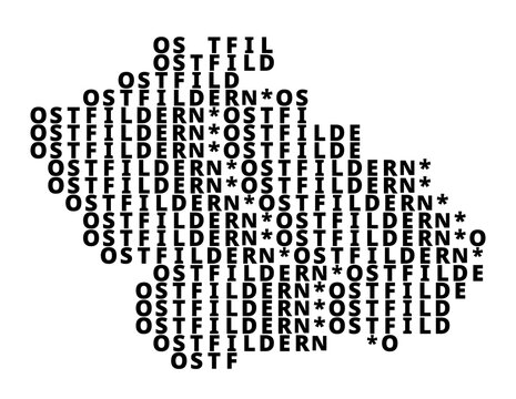 Typographic Map of the city Ostfildern (Germany) with a pattern of capital letters that only show the name of the city