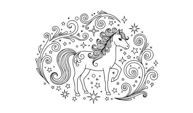 Running Horse Silhouette Pattern Vector Illustration in Black for Equestrian, Textile, Wallpaper, and Stock Designs