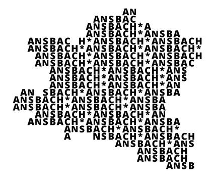 Typographic Map of the city Ansbach (Germany) with a pattern of capital letters that only show the name of the city