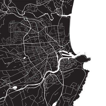 Aberdeen Scotland Vector Map, Detailed City Street Map Black and White Minimalist Line Art