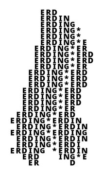 Typographic Map of the city Erding (Germany) with a pattern of capital letters that only show the name of the city