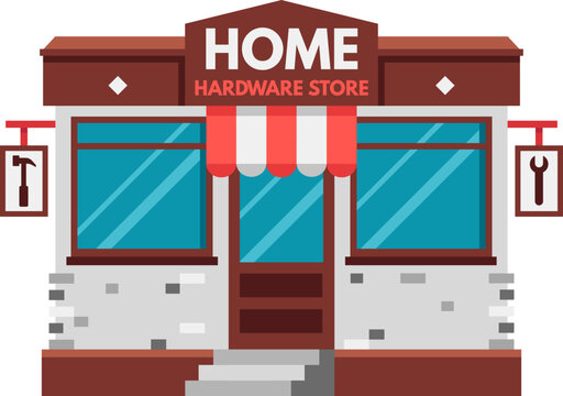 Home hardware store exterior illustrating tools and renovation supplies