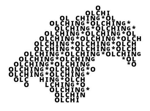 Typographic Map of the city Olching (Germany) with a pattern of capital letters that only show the name of the city