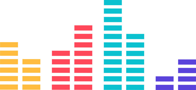 Graphical equalizer bars visualizing fluctuating sound levels with various colorful segments