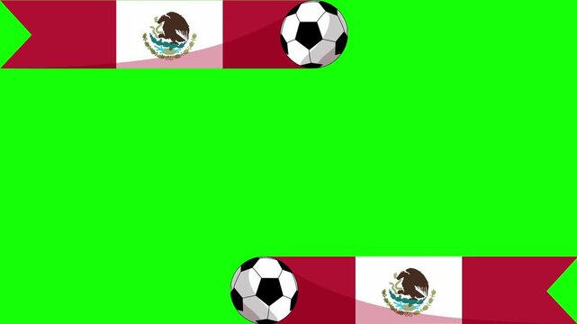 Animated of Mexican Soccer Banner With In-Out motion graphics  and Chromakey Space for video Overlays. Ideal for Mexican sports events, broadcast overlays, promotional materials and patriotic events.